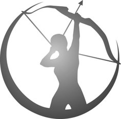 the silhouette of a woman with an arrow in her hand