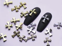 Material: Gold/Silver Metal alloy price from 5 pcs small: 5x7 mm large: 8x10 mm Item purpose: Nail art, jewelry/ accessories design, DIY crafts. Target customer: handmade lovers, nail art lovers, designers, Cross Nails, Polish Design, Gold Nail Art, Target Customer, Nail Art Jewelry, Extension Designs, Diy Deco, Nail Charms, Nail Gel