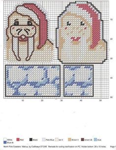 the cross stitch pattern shows two people with different facial expressions