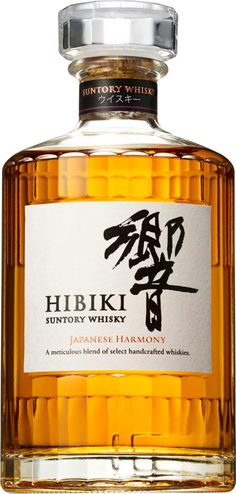 a bottle of whisky that is in front of a white background with the words hibiki written on it