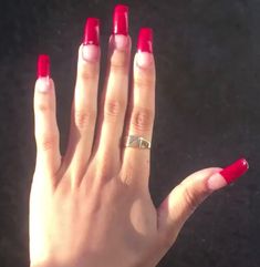 Straight French Tip Nails, Long Red Nails, Red French, Diy Acrylic Nails, Acrylic Nails Coffin Pink, Rainbow Nails, French Tips