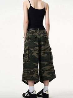 Embrace a fierce combination of style and practicality with our Camo Bermuda Capri Cargo Shorts. 

These high-waisted shorts feature a classic camouflage print, expertly crafted from a durable blend of materials for lasting comfort. The loose fit promotes freedom of movement while the integrated belt adds a functional, fashionable touch. 

Pair with a simple tee and sneakers for a laid-back look, or dress them up with a sleek blouse and ankle boots for a more sophisticated angle. Perfect for a v Styling Camo Shorts, Army Jorts Outfit, How To Style Camo Pants, Camo Fits, Bermudas Cargo, Camo Jorts, Camo Clothes, Styling Shorts, Camo Pants Outfit