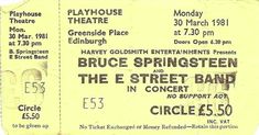 an old concert ticket from the late 1950's showing bruce springsten and the e street band