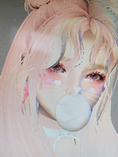 a digital painting of a blonde haired girl with bubble gums on her face and nose