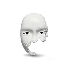 a white mask with an open mouth and one eye on the face, as if it were looking like a human head