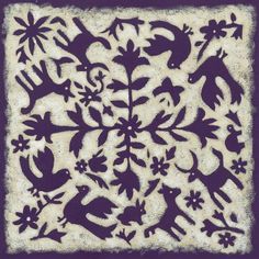 a purple and white tile with animals on it's side, in the shape of a tree