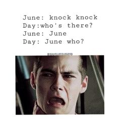 an image of a man making a face with the caption saying, june knock knock day who's there? june june who?