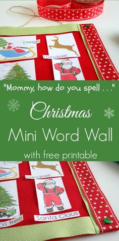 a christmas mini word wall with free printables for kids to use on the table