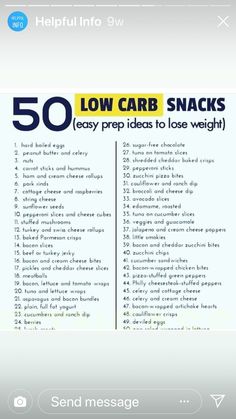 the 50 low car snacks list is displayed on an iphone screen, with instructions for how to