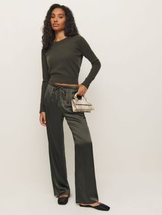 New silky. Shop the Olina Silk Pant from Reformation, a pant that is fitted in the waist with a relaxed fitting leg. Casual Silk Straight Leg Pants, Chic Silk Pants With Relaxed Fit, Casual Silk Wide Leg Loungewear Pants, Casual Silk Bottoms For Workwear, Fall Viscose Wide-leg Pants, Fall Wide-leg Viscose Pants, High-waisted Viscose Pants For Fall, Chic Viscose Wide Leg Pants For Fall, Fall High-waisted Viscose Pants