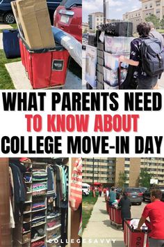 two pictures with the words what parents need to know about college move - in day