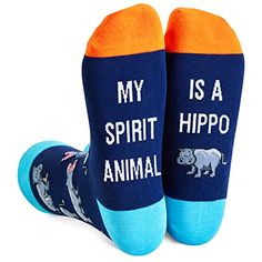 HIPPO SOCKSThese blue socks feature vibrant prints of lively hippos, making them a stylish addition to any outfit. The socks have a funny saying "MY SPIRIT ANIMAL IS A HIPPO" .SIZE & PACKAGEOur unisex design fits most men's US size 6-13 feet and most women's US size 7 and up. Each pair of funny socks comes in a plastic zippered bag.QUALITY MATERIALOur hippopotamus socks are made of 80% combed cotton, 17% polyamide, and 3% spandex to ensure that they are soft, comfortable, stretchy, and br... Medical Socks, Squirrel Gift, Silly Socks, Squirrel Funny, Holiday Socks, Blue Socks, Sock Animals, Funny Socks, Crazy Socks