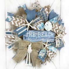 a wreath made out of beach themed items