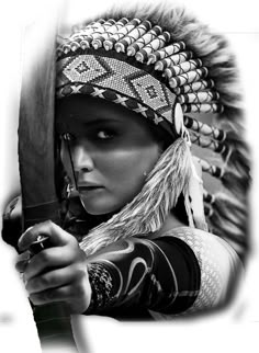 Jennifer Lawrence em versão de india. Red Indian Tattoo, Native American Feather Tattoo, Archery Tattoo, Cool Animal Tattoos, Indian Girl Tattoos, Native American Tattoo Designs, Indian Tattoo Design, American Indian Girl, Lion Tattoo Sleeves