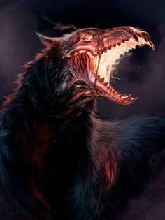 an animal with its mouth open in the dark