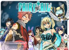 an image of some anime characters in front of a computer screen with the title fairy tail