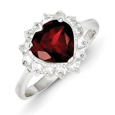 Beautifully crafted from rhodium-plated sterling silver, this stunning heart ring is sure to add a dash of excitement to your attire. Showcasing a 1.65 cttw heart shaped red garnet gemstone surrounded with cubic zirconia stones for an attractive design. This ring is available in finger size 7 and band width is 2mm. Metal Weight: 2.76 grams Jewelry Type: Fine Ring Style: Heart Ring Gender: Women's Metal: Sterling Silver Metal Color: White Band Width: 2mm Ring Size: 7 Solid Gemstone Details: Type: Silver Garnet Ring, Garnet Ring Silver, January Birthstone Jewelry, Sterling Silver Engagement Rings, Garnet Ring, Wall Crosses, Cheap Jewelry, Cross Jewelry, Garnet Rings