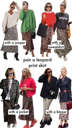 Leopard print skirts are a timeless statement piece that can be styled in so many ways! Pair your leopard skirt with a cozy jumper, casual sweatshirt, a chic jacket, or a structured blazer for a versatile look. Whether you're dressing up for a night out or keeping it casual during the day, this staple can effortlessly transition between seasons. Explore these stylish outfit ideas for inspiration on how to elevate your wardrobe with a leopard print skirt! Long Leopard Skirt Outfit Winter, Animal Print Slip Skirt Outfit, Leopard Midi Skirt Outfit Fall, How To Style Leopard Print Skirt, How To Style Animal Print Skirt, Styling A Leopard Print Skirt, Midi Skirt Blazer Outfit, Printed Satin Skirt Outfit, Leopard Print Skirt Outfit Fall