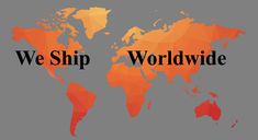 an orange world map with the words we ship worldwide