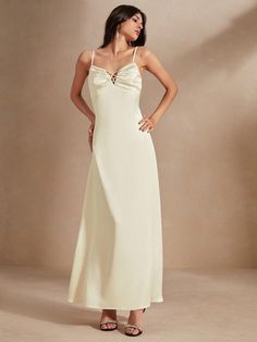 Gentle, Romantic, Elegant Party Style Delicate Waistline Women Dress With Straps Beige Elegant  Sleeveless Fabric Plain A Line,Cami Non-Stretch  Women Clothing, size features are:Bust: ,Length: ,Sleeve Length: Evening Gowns Short, Gowns Short, White Evening Gowns, Short Person, Loose Tank Tops, Party Style, Elegant Party, Women Long Dresses, Sleeveless Maxi Dress