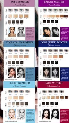 Winter Skin Tone, Color Analysis Summer, Summer Skin Tone, Deep Winter Palette, Soft Summer Palette, Soft Summer Color Palette, Deep Winter Colors, Dark Summer, Soft Summer Colors