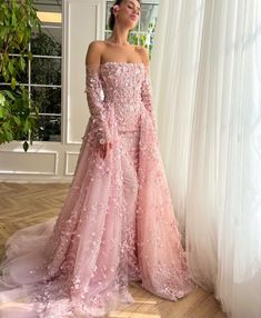 Royal Blooms Radiance Gown | Teuta Matoshi Pink Mermaid Gown, Teuta Matoshi, Pink Evening Gowns, Pink Evening Dress, Pink Gown, Mermaid Evening Gown, Amazing Dresses, Long Sleeve Prom, Floral Gown