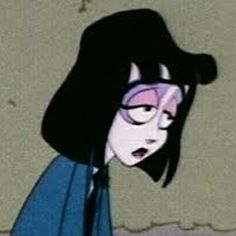 a cartoon character with black hair and glasses