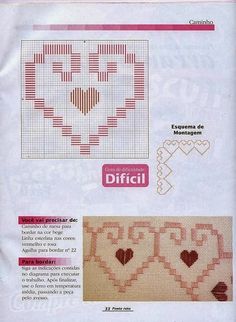 the back cover of a cross - stitch pattern with hearts on it and an arrow in the middle