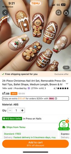 Nail Art Set, Christmas Nail Art, Christmas Nails, Nail Tips, Press On Nails, Nail Art, 10 Things