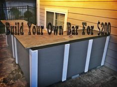 an outdoor bar with the words build your own bar for $ 500 on it's side