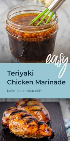 teriyaki chicken marinade in a glass jar with the title text overlay