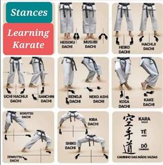 the instructions for how to do karate in various poses and positions, including standing on one leg