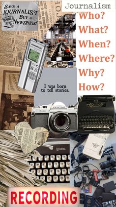 a collage of different types of electronic devices and books with text that reads, what? when? where? why? how?