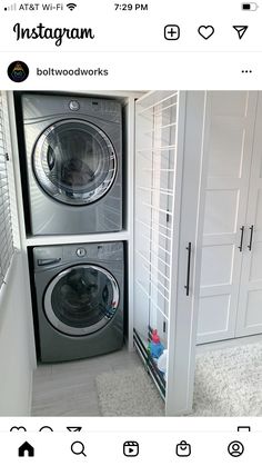 an appliance is displayed on the wall next to a washer and dryer