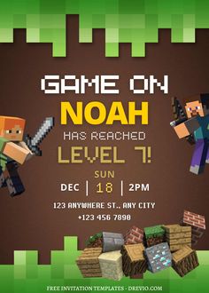 an image of a minecraft birthday party with the text game on noah has reached level 1