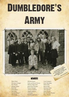 an old poster with the words dumbledore's army written in black and white