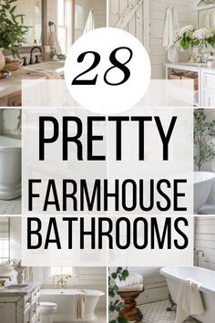 Transform your bathroom with these 28 beautiful farmhouse designsExplore rustic decorvintage vanitiesand small-space ideas that bring charm and character to any home. Shabby Chic Master Bath, Vintage Bathroom Color Ideas, Bathroom Farmhouse Wallpaper, Small Farm Bathroom Ideas, Farmhouse Half Bath Ideas, Bathroom Decor Around Tub Master Bath, Bathroom Ideas With Wood Vanity, Neutral Color Bathroom Decor, Farmhouse Bathroom Decorations