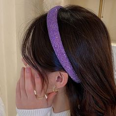 PRICES MAY VARY. Delicate headband is made of rhinestone and wrapped in soft cloth and fabric. Cute and fashion headband makes you more charming and elegant. The hair hoop is approx 15.5cm/6.1inch high and 12.5cm/4.92inch in width. Weight is about 50g. The elastic hairband is super great stretchy and fits for most women and girls. Lightweight and comfortable headband allows you to wear for a long time without hurting your head and helps you to fix your hairstyle and not easy to slip off. The bri Purple Headband Aesthetic, Purple Headband Outfit, Purple Hairband, Olivia Concert, Purple Hair Accessories, Crystal Winter, Purple Headband, Purple Cute, Headband Fashion