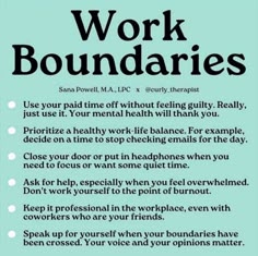 a blue poster with the words work boundariess written in black and white on it