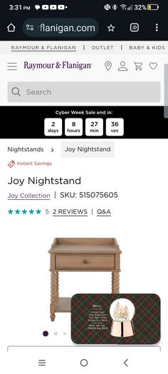 an image of a website page for furniture and home decor items, including a night stand