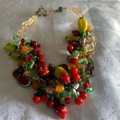 Gorgeous Vintage Necklace With Glass Fruits Very Unique Statement Jewelry Vintage Fruit, Glass Necklace, Statement Jewelry, Vintage Necklace, Red Gold, Womens Jewelry Necklace, Jewelry Necklaces, Necklaces, Women Jewelry