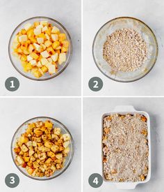 four images showing how to make an apple crisper cake