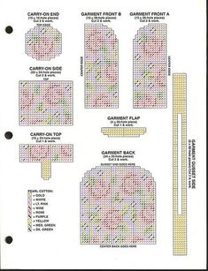 a cross stitch pattern with the names and numbers for different types of items in it