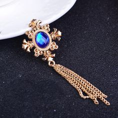 New Arrival Rushed Brooches For Pin Broche Male Tassels Cross Brooch Crowley Buckle Small Suit Blue Brooch, Suit Collar, Blue Jewelry, Button Pins, New Arrival, Belly Button Rings, Brooch Pin, Brooches, Tassels