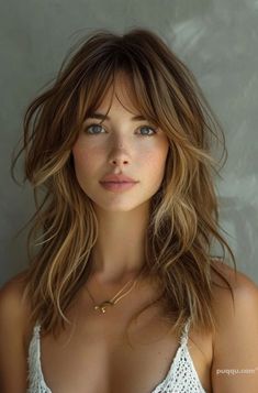 Discover the hottest medium-length hairstyles trends for 2024. Elevate your style with the latest looks and inspiration. Explore now! #mediumlengthhaircut Messy Hair With Curtain Bangs, Long Hairstyles Long Bangs, Medium Hair Cuts Curtain Bangs, Layered Lob With Wispy Bangs, Medium Length For Fine Hair Over 40, Short To Medium Hair With Bangs, 2024 Summer Haircut, Textured Bangs Medium Hair, Trend Hair Styles 2024