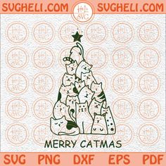 a christmas tree made out of cats on top of a white paper with the words merry catmas