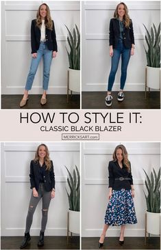 How To Style A Black Blazer Casual, Black Blazer And Jeans Outfit Women Casual, Black Blazer Looks For Women, Styling Black Blazer Women, Womens Blazer Outfit Casual, Casual Black Blazer Outfit Women, Blazer Styling Women, Simple Smart Casual Women Outfit, Dresses With Blazers Outfit