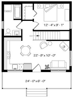 a floor plan for a small house with two beds and one living room in it