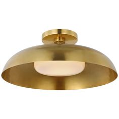 a brass ceiling light with an open dome on the top and one light in the middle