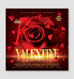 valentine flyer template with red roses and hearts